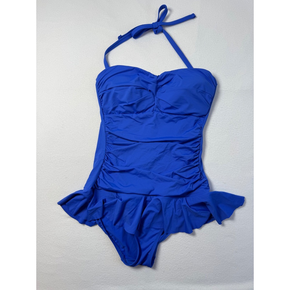 Preppy Lauren Ralph Lauren Womens 12 Skirted One Piece Swimsuit Ruched Ruffle